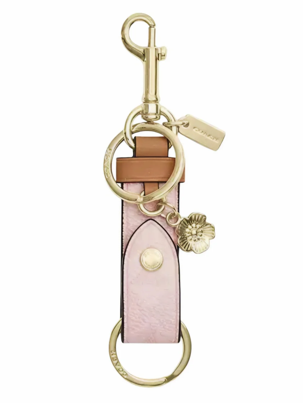 Coach Pink Leather Flower Charm Key Ring